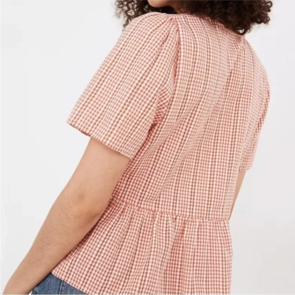 Madewell Cotton Red Gingham Puff Sleeve Wrap top XS Red White